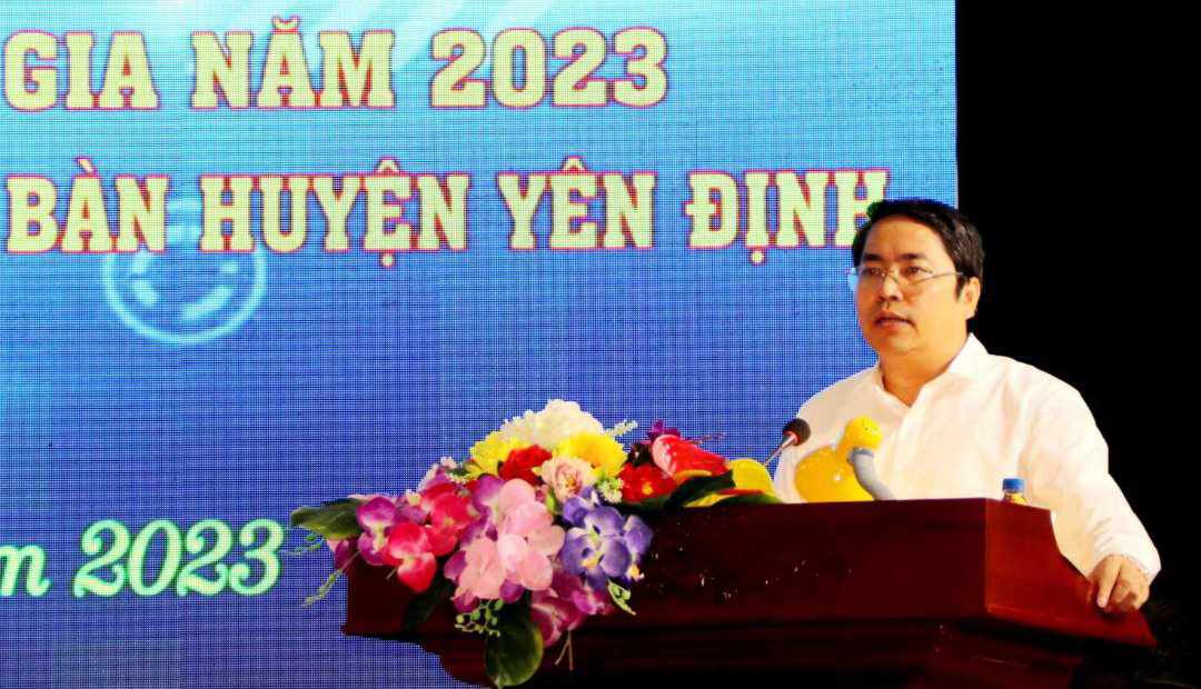 Đồng chí Phạm Tiến Dũng - Phó Bí thư huyện ủy, Chủ tịch UBND Huyện- Trưởng ban CĐS huyện, Phát động hưởng ứng Ngày CĐS Quốc gia, năm 2023.